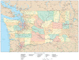 Detailed Washington Digital Map with Counties, Cities, Highways, Railroads, Airports, and more
