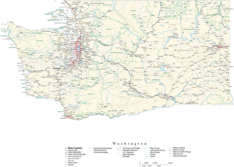 Detailed Washington Cut-Out Style Digital Map with County Boundaries, Cities, Highways, and more