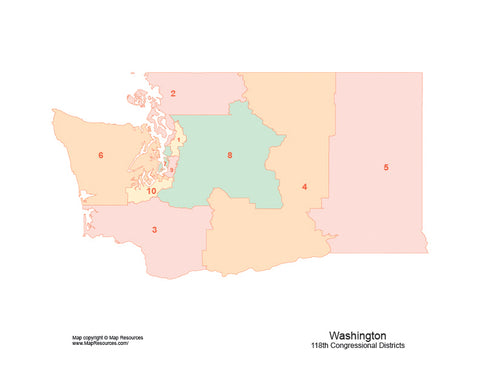 Digital Washington Map with 2022 Congressional Districts