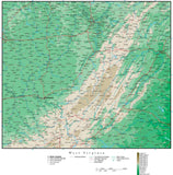 West Virginia Map with Contour Background