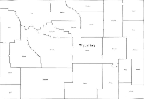 Digital WY Map with Counties - Black & White