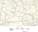 Wyoming Map - Cut Out Style - with Capital, County Boundaries, Cities, Roads, and Water Features
