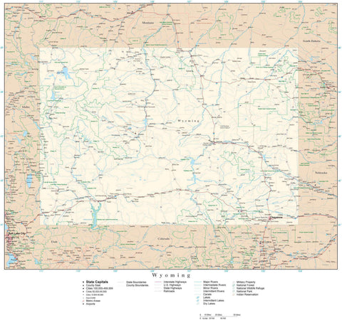Detailed Wyoming Digital Map with County Boundaries, Cities, Highways, and more