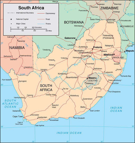 Digital South Africa map in Adobe Illustrator vector format