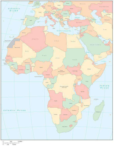 Digital Africa Map with Countries - Multi-Color