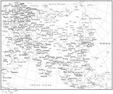 Black & White Asia Map with Countries, Capitals and Major Cities - ASIAXX-533888