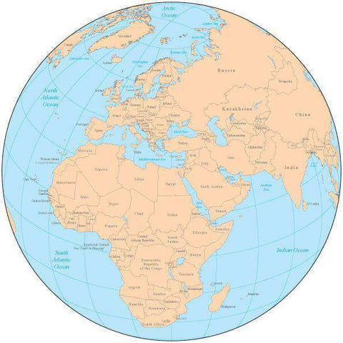 Single Color Globe over Africa & Europe Map with Countries
