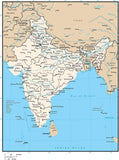 India Digital Vector Map with Administrative Areas and Capitals