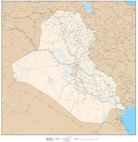 High Detail Iraq Map - 25 inches by 25 inches