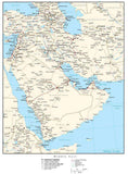 Middle East Map with Country Boundaries, Capitals, Cities, Roads and Water Features