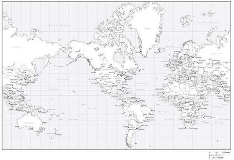 Black & White World Map with Countries Capitals and Major Cities - MC-AMR-253550