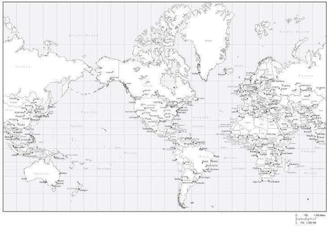 Black & White World Map with Countries  Capitals and Major Cities - MC-AMR-253550