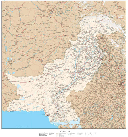 High Detail Pakistan Map - 22 x 24 inches