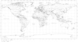 35 x 18 inch Black & White World Map - Plate Carre Projection