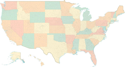 Poster Size USA Map with Counties - Rectangular Projection