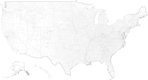 Poster Size Black & White USA Map with Counties