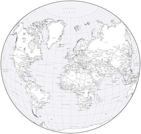 Black & White World Map with Countries  Capitals and Major Cities - WLDCIR-253553