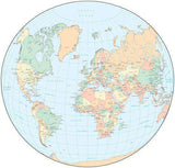 World Map - Multi Color with Countries, Capitals, Major Cities and Water Features