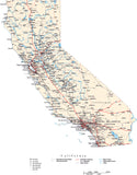 California Map - Cut Out Style - with Capital, County Boundaries, Cities, Roads, and Water Features