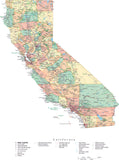 Detailed California Cut-Out Style Digital Map with Counties, Cities, Highways, National Parks and more