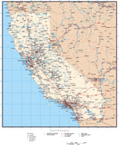 California Map with Counties, Cities, County Seats, Major Roads, Rivers and Lakes