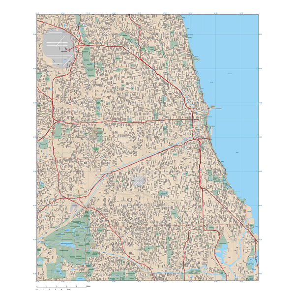 Chicago Map with Local Streets in Adobe Illustrator vector format
