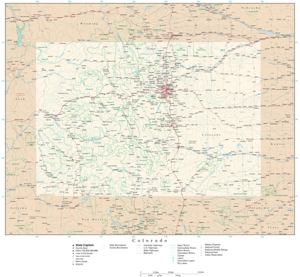 Colorado Detailed Map in Adobe Illustrator vector format. Detailed ...