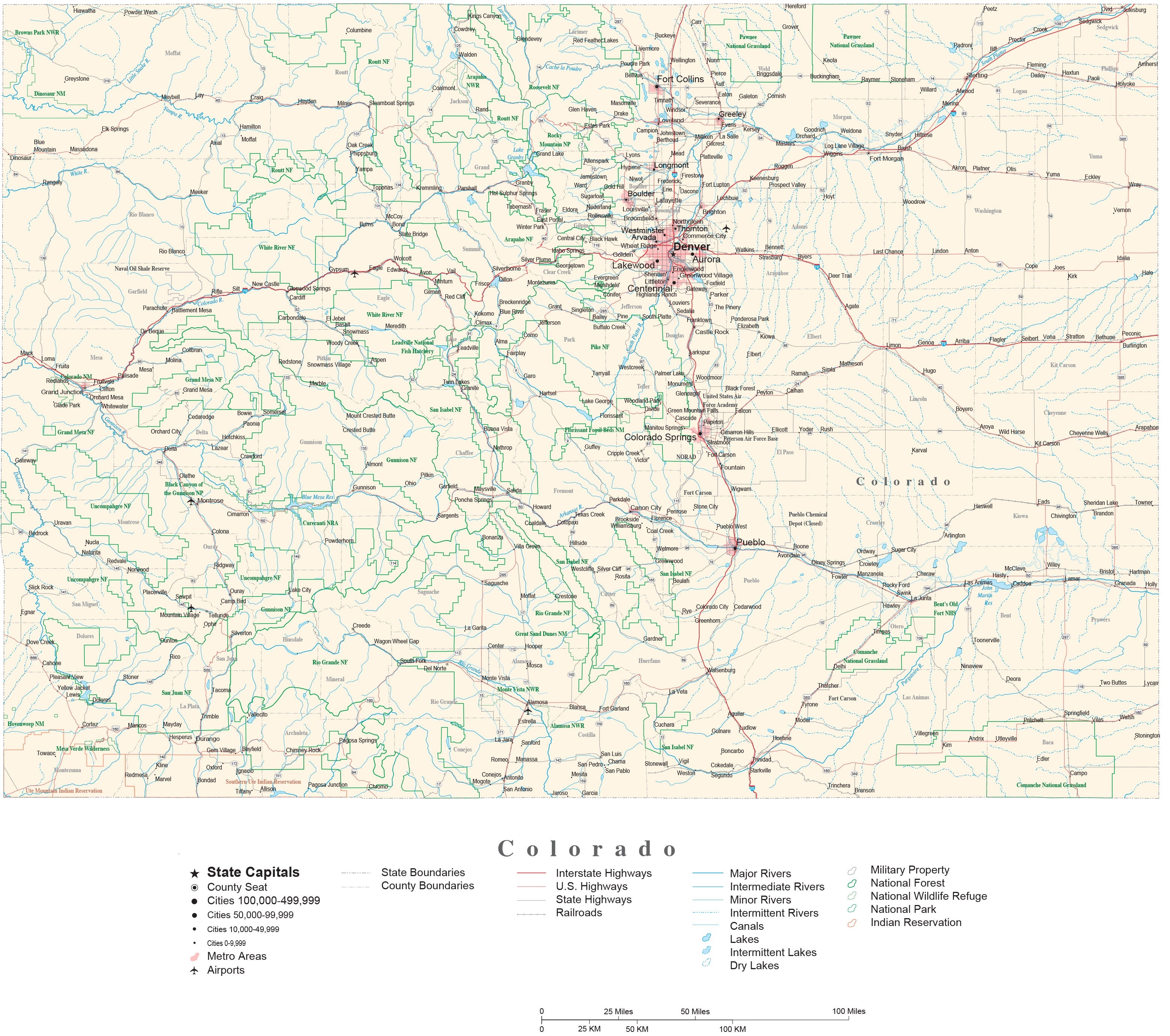 Colorado Detailed Cut-Out Style State Map in Adobe Illustrator Vector ...
