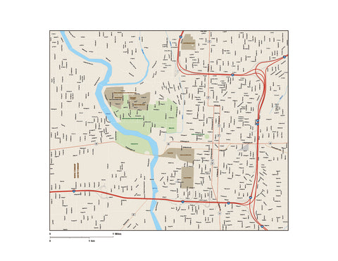 Indianapolis IN Map - City Center - 12 square miles - with Local Streets