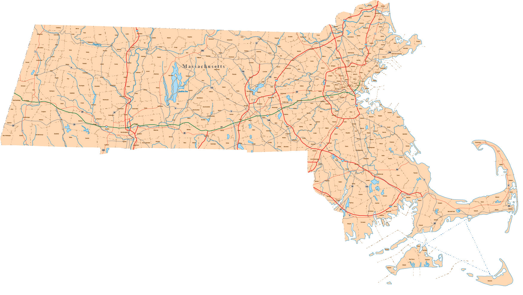 Map Ma Position Massachusetts Digital Map with MCD Areas in Adobe Illustrator Vector Format