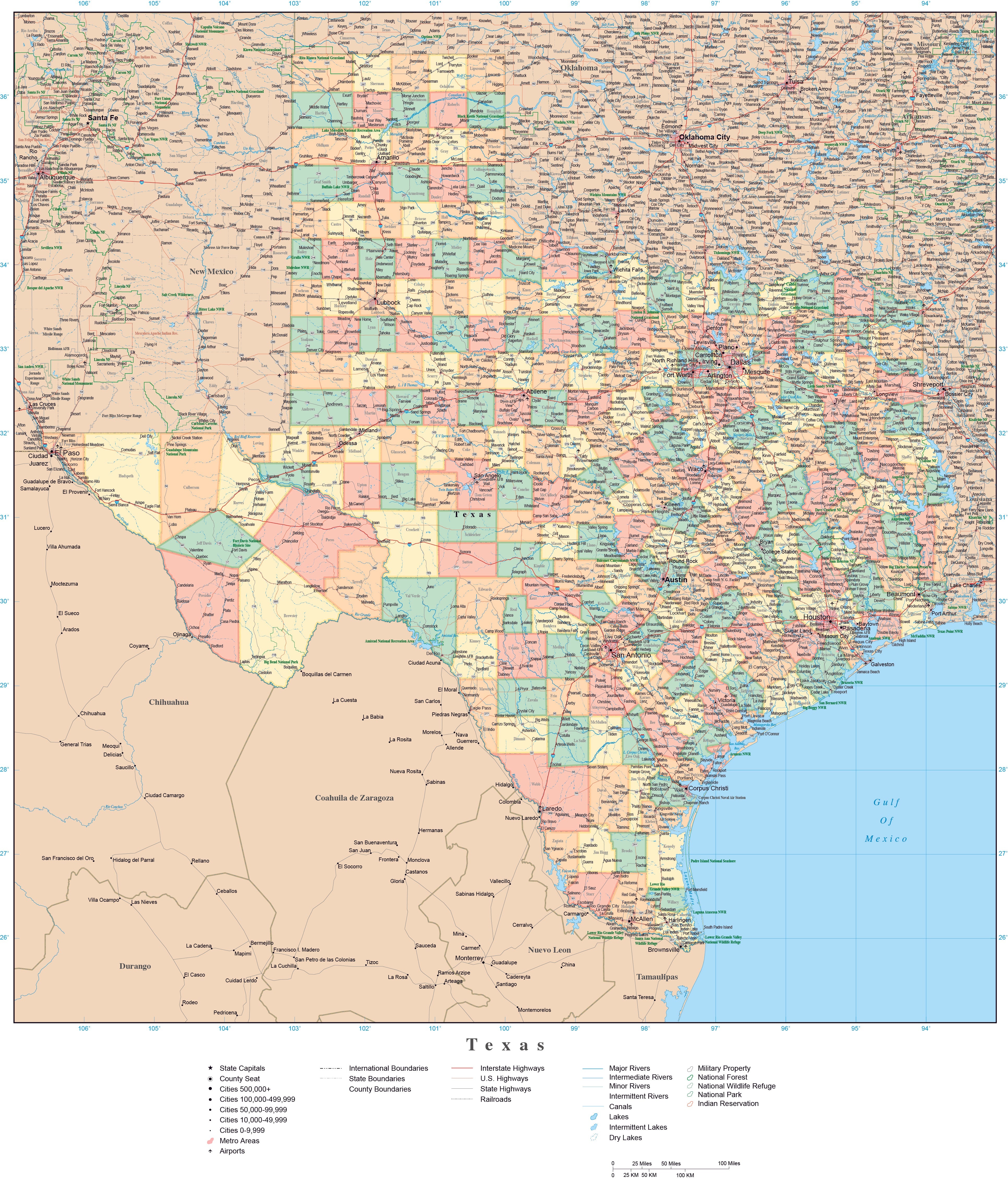 Texas Csv Map Texas State Map in Adobe Illustrator Vector Format. Detailed, editable ...