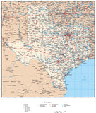 Texas Map with Capital, County Boundaries, Cities, Roads, and Water Features
