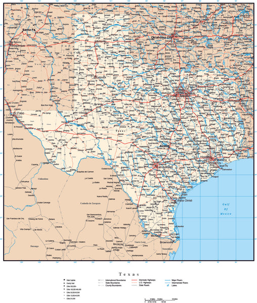 Texas map in Adobe Illustrator vector format