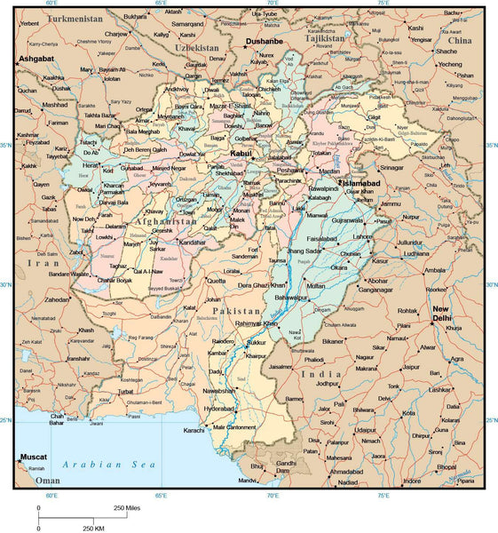 Afpak Map Digital Afghanistan & Pakistan map in Adobe Illustrator vector format ...