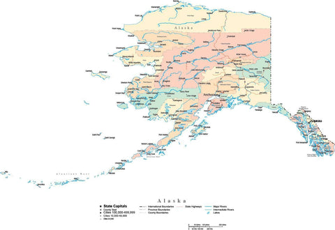 Digital Alaska map in Adobe Illustrator vector format 