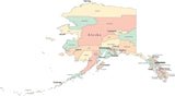 Alaska map in Adobe Illustrator digital vector format with Counties County Names and Cities