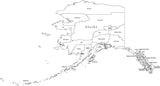 Black & White Alaska County map in Adobe Illustrator digital vector and PowerPoint formats