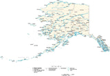 Alaska Map - Cut Out Style - with Capital, County Boundaries, Cities, Roads, and Water Features