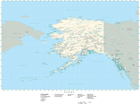 Detailed Alaska Digital Map with County Boundaries, Cities, Highways, and more