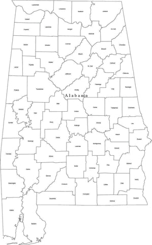 Digital AL Map with Counties - Black & White