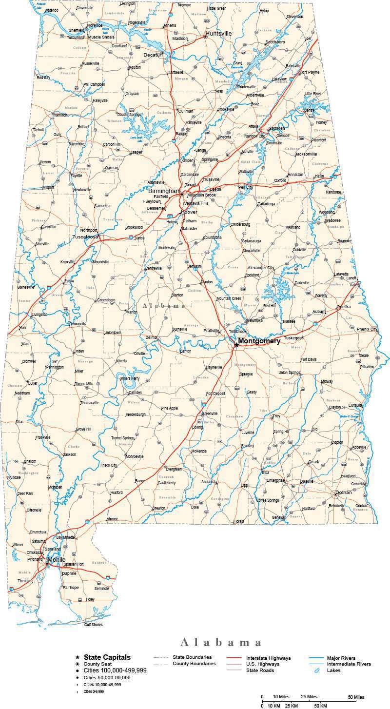 Alabama With Capital Counties Cities Roads Rivers Lakes alabama-with-capital-counties-cities-roads-rivers-lakes