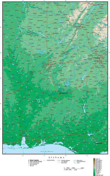 Digital Alabama Contour Map In Adobe Illustrator Vector Format Al Usa