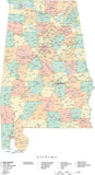 Detailed Alabama Cut-Out Style Digital Map with Counties, Cities, Highways, and more