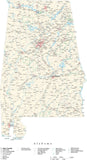 Detailed Alabama Cut-Out Style Digital Map with County Boundaries, Cities, Highways, and more