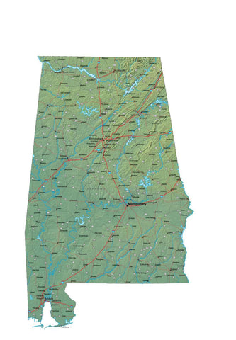 Digital Alabama Terrain map in Fit Together style with Terrain AL-USA-852134