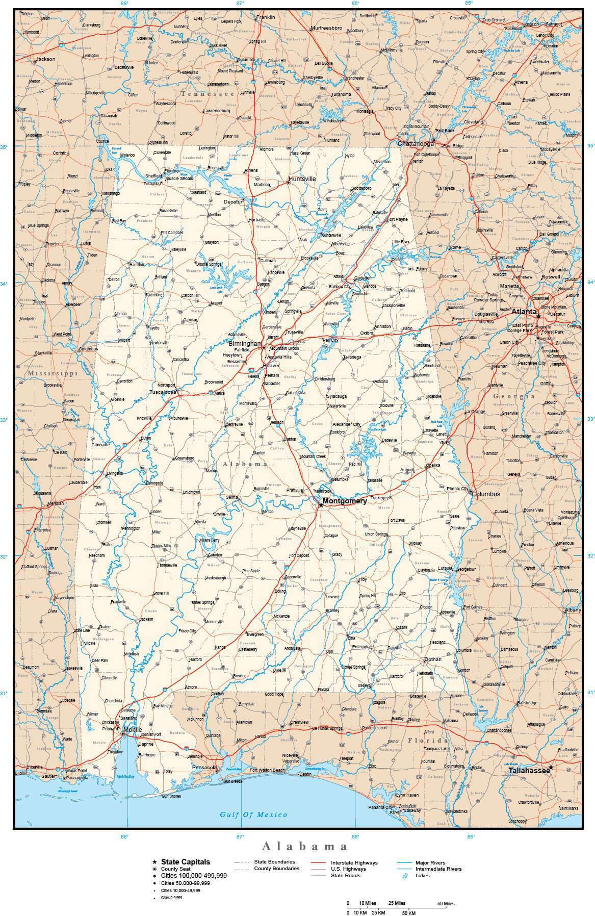 Alabama map in Adobe Illustrator vector format