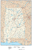 Alabama Map with Capital, County Boundaries, Cities, Roads, and Water Features
