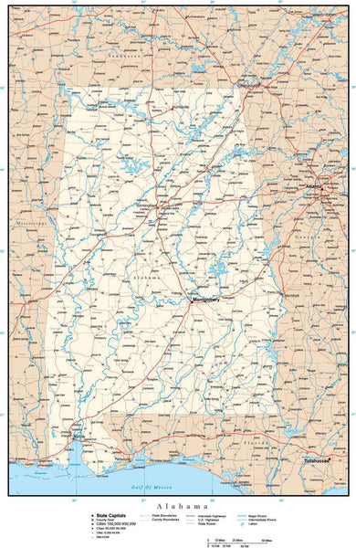 Alabama Map In Adobe Illustrator Vector Format