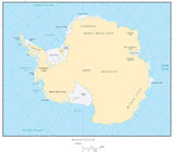 Antarctica Map with Countries, Capitals, Cities, Roads and Water Features
