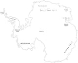 Digital Antarctica Map with Place Names - Black & White
